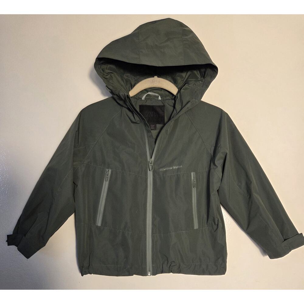 Zara Kids’ Water Repellent Full Zip Hooded Windbreaker Size 6-7 Years Green